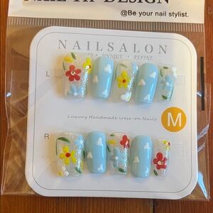 Floral Blue Press-On Nails